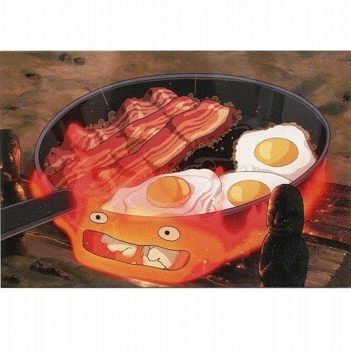 Le Château ambulant carte postale Calcifer bacon & egg