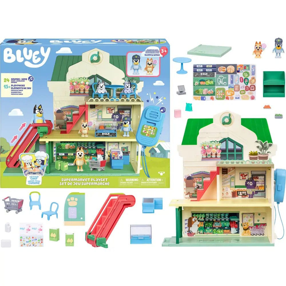 Bluey Set de jeu mini-figurines Bluey Let's Play Chef Supermarché