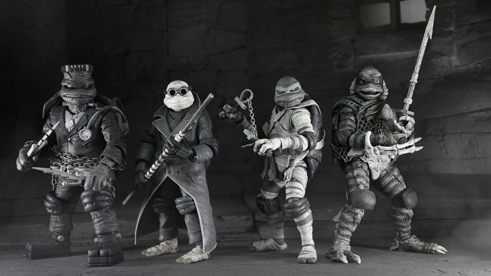 Universal Monsters x Teenage Mutant Ninja Turtles pack 4 figurines Turtles Black & White 18 cm