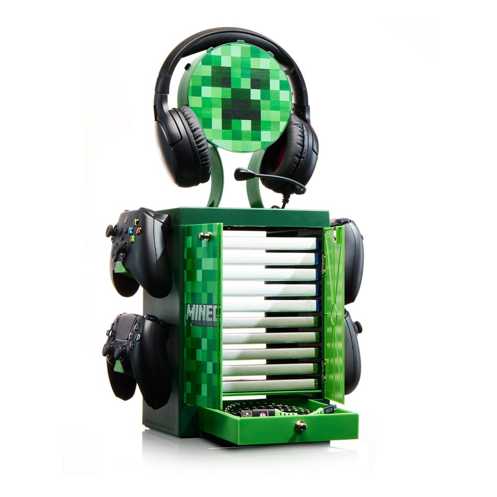 Numskull - Minecraft - Meuble de rangement de jeux inspiré du Creeper pour 4 manettes - 10 jeux - 1 casque