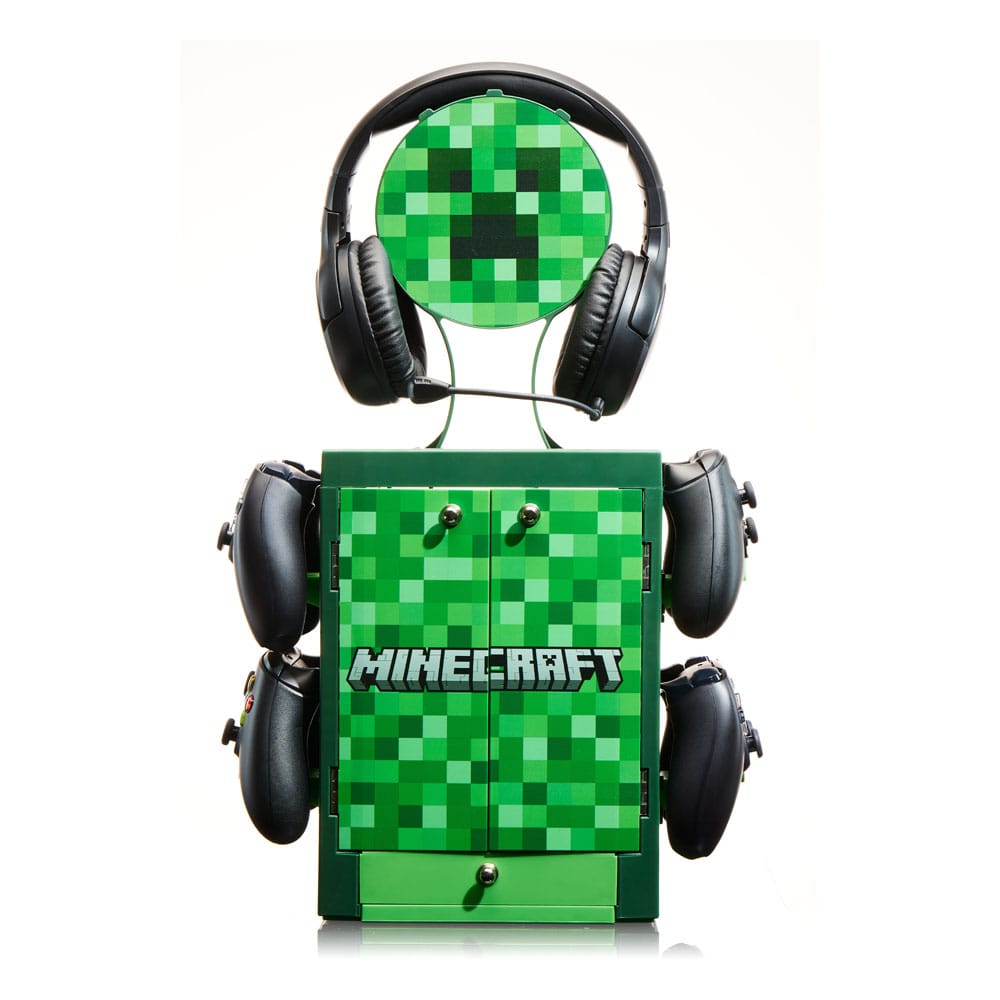 Numskull - Minecraft - Meuble de rangement de jeux inspiré du Creeper pour 4 manettes - 10 jeux - 1 casque