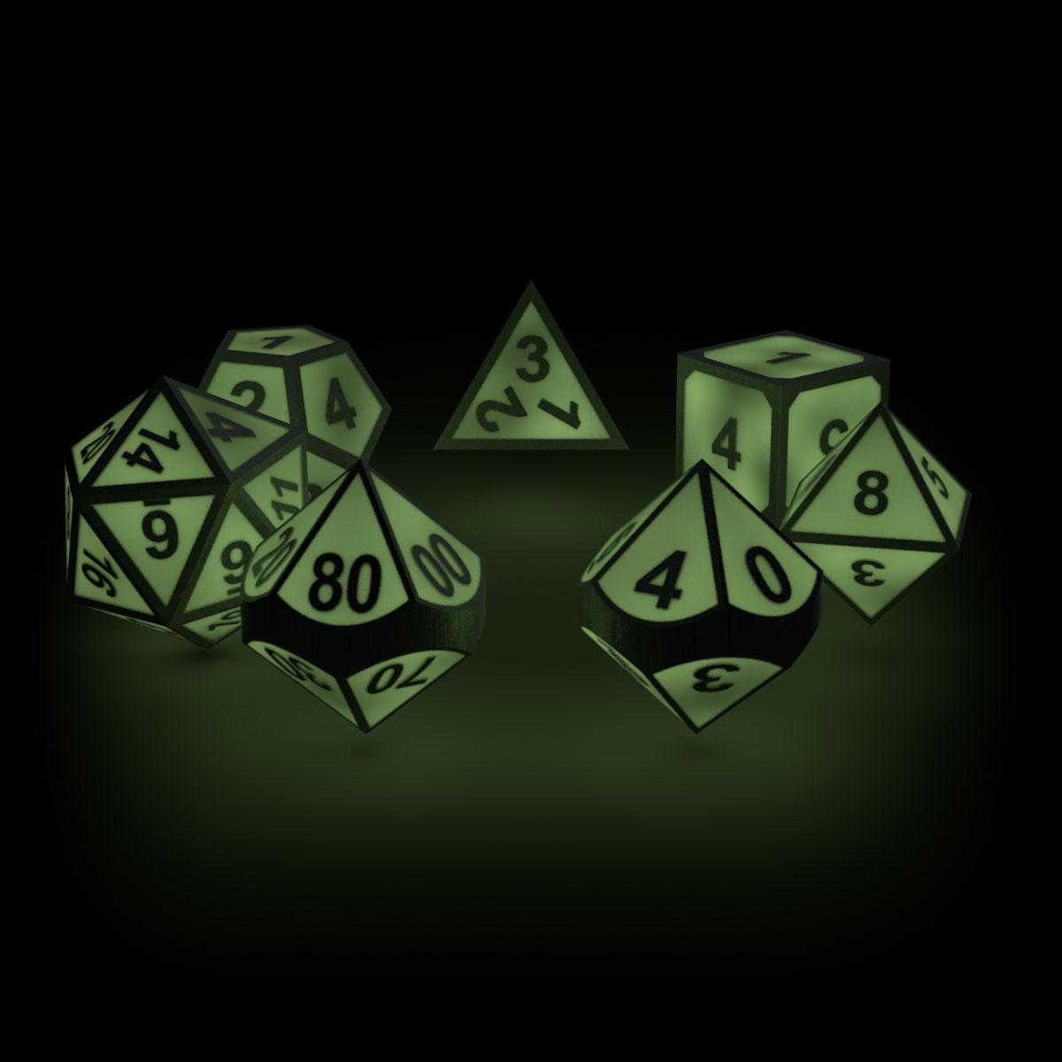Oakie Doakie Dice dés RPG-Set Metal Glow in the Dark - Druid's Blaze (7)