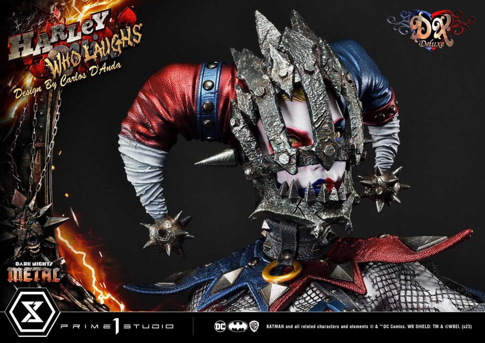 Dark Nights: Metal statuette Museum Masterline Series 1/3 Harley Quinn Who Laughs Concept Design by Caelos D`anda Deluxe Bonus Version 78 cm