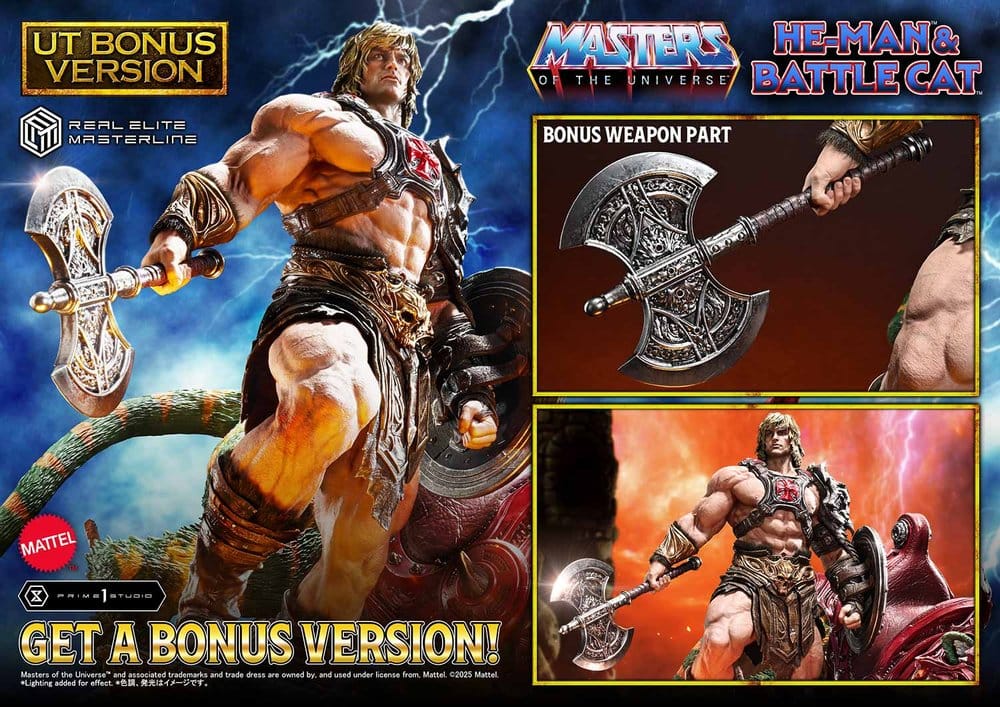 Masters of the Universe statuette Real Elite Masterline Series 1/4 He-Man & Battle Cat Ultimate Bonus Version 86 cm