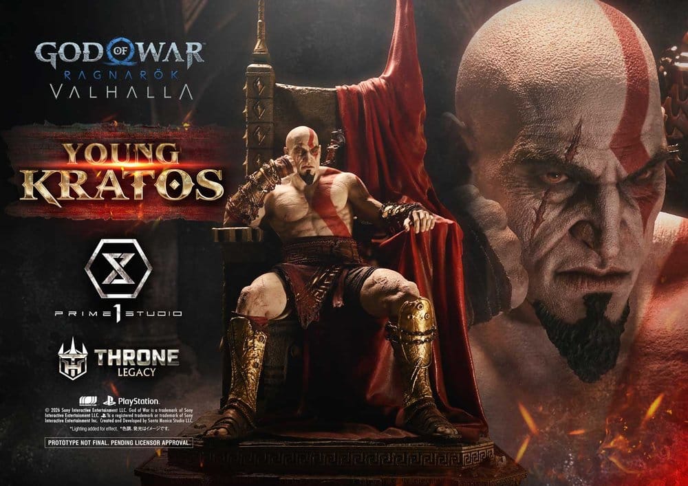 Throne Legacy God of War Series statuette 1/3 Ragnarok Young Thyself Kratos 91 cm