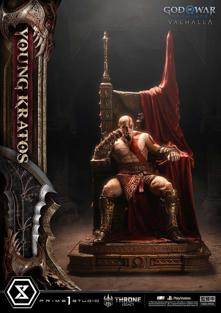 Throne Legacy God of War Series statuette 1/3 Ragnarok Young Thyself Kratos 91 cm
