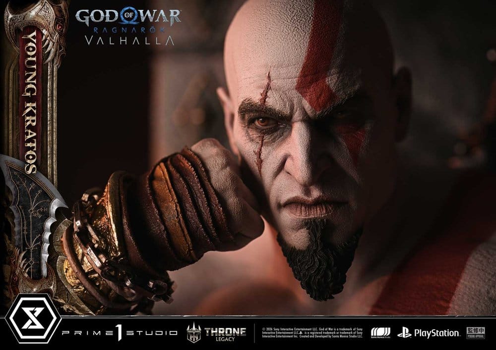 Throne Legacy God of War Series statuette 1/3 Ragnarok Young Thyself Kratos 91 cm