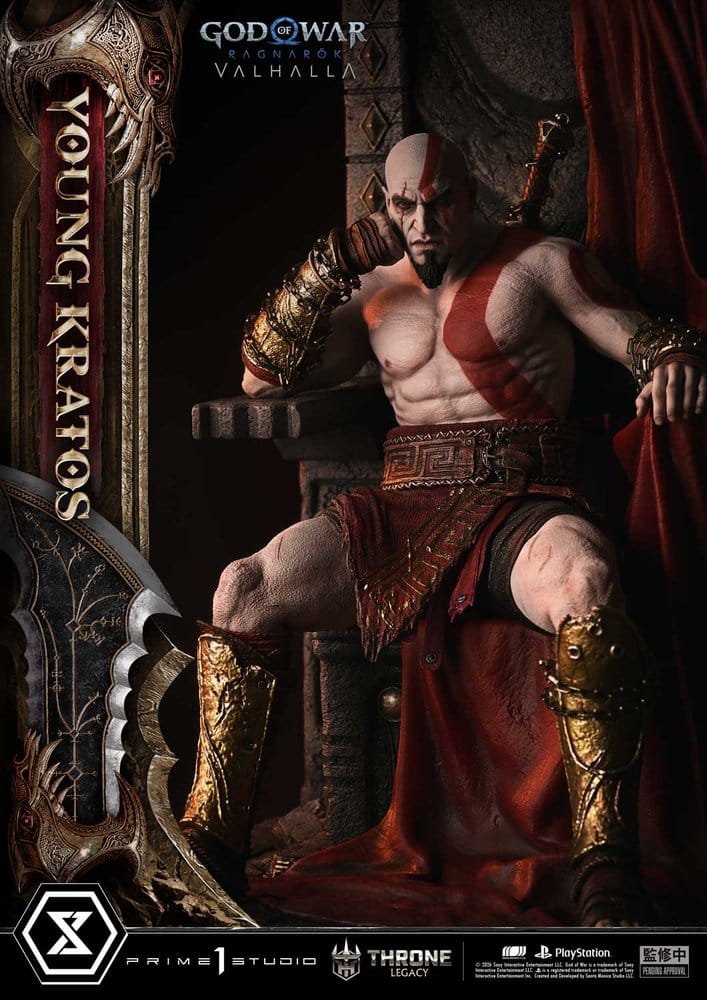 Throne Legacy God of War Series statuette 1/3 Ragnarok Young Thyself Kratos 91 cm