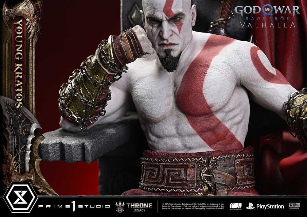 Throne Legacy God of War Series statuette 1/3 Ragnarok Young Thyself Kratos 91 cm