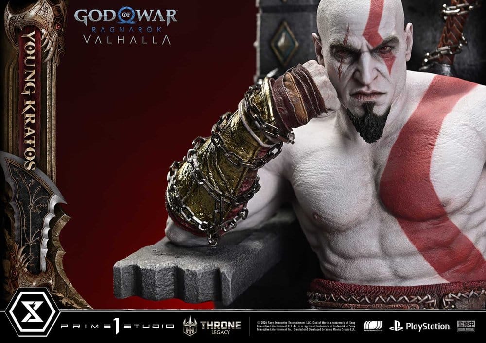 Throne Legacy God of War Series statuette 1/3 Ragnarok Young Thyself Kratos 91 cm