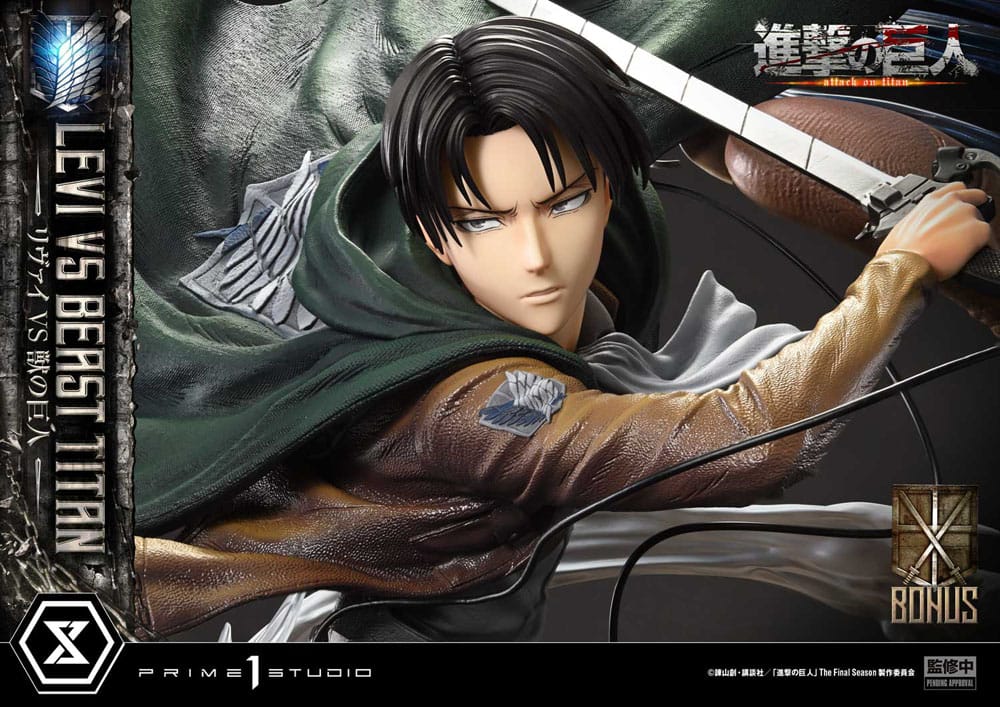 Attack on Titan statuette Ultimate Premium Masterline Series 1/4 Levi Versus Beast Titan Bonus Version 73 cm