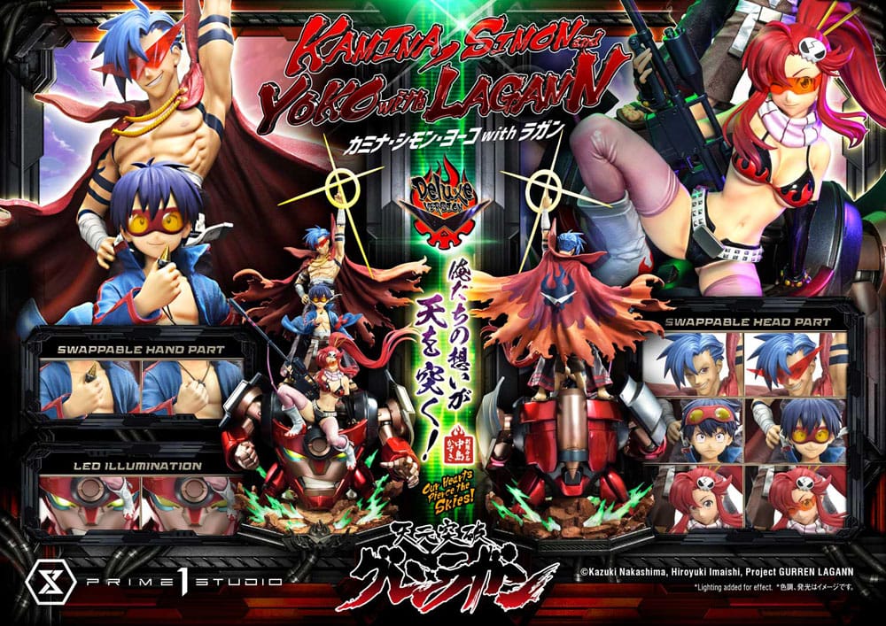 Gurren Lagann statuette Ultimate Premium Masterline Series 1/4 Kamina, Simon & Yoko with Lagann Deluxe Bonus Version 97 cm