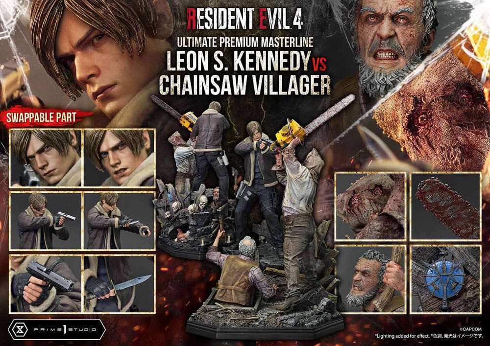 Resident Evil 4 statuette Ultimate Premium Masterline Series 1/4 Leon S. Kennedy vs. Chainsaw Villager 76 cm