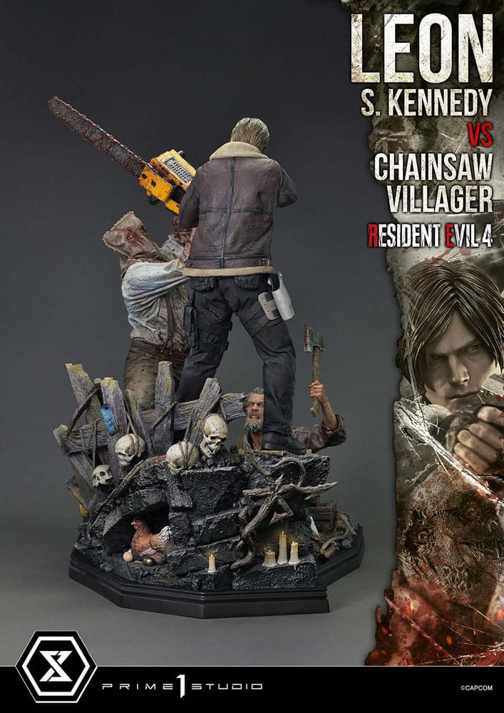 Resident Evil 4 statuette Ultimate Premium Masterline Series 1/4 Leon S. Kennedy vs. Chainsaw Villager 76 cm