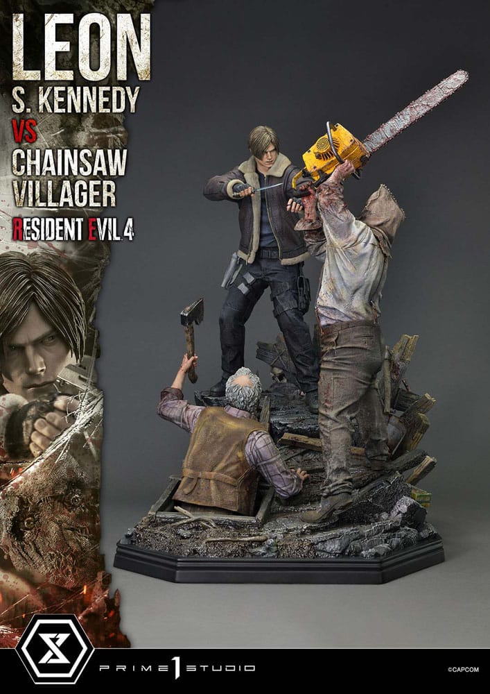 Resident Evil 4 statuette Ultimate Premium Masterline Series 1/4 Leon S. Kennedy vs. Chainsaw Villager 76 cm
