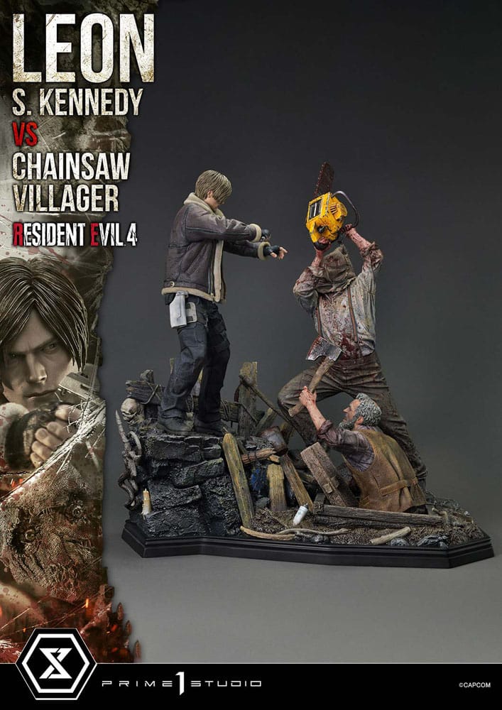 Resident Evil 4 statuette Ultimate Premium Masterline Series 1/4 Leon S. Kennedy vs. Chainsaw Villager 76 cm