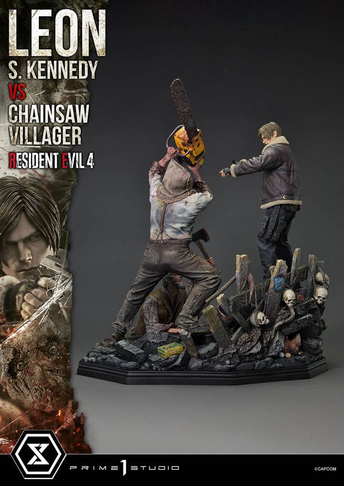Resident Evil 4 statuette Ultimate Premium Masterline Series 1/4 Leon S. Kennedy vs. Chainsaw Villager 76 cm