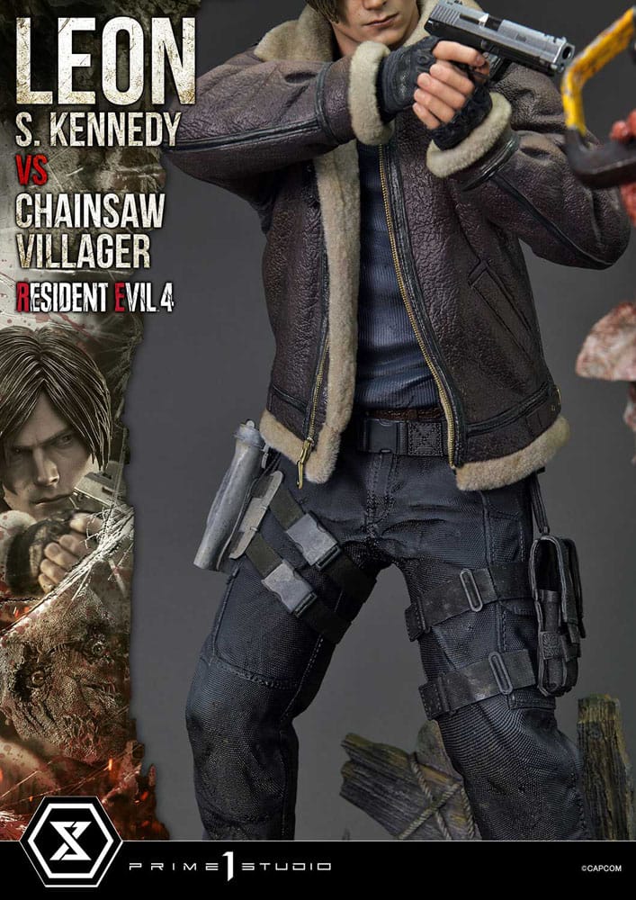 Resident Evil 4 statuette Ultimate Premium Masterline Series 1/4 Leon S. Kennedy vs. Chainsaw Villager 76 cm
