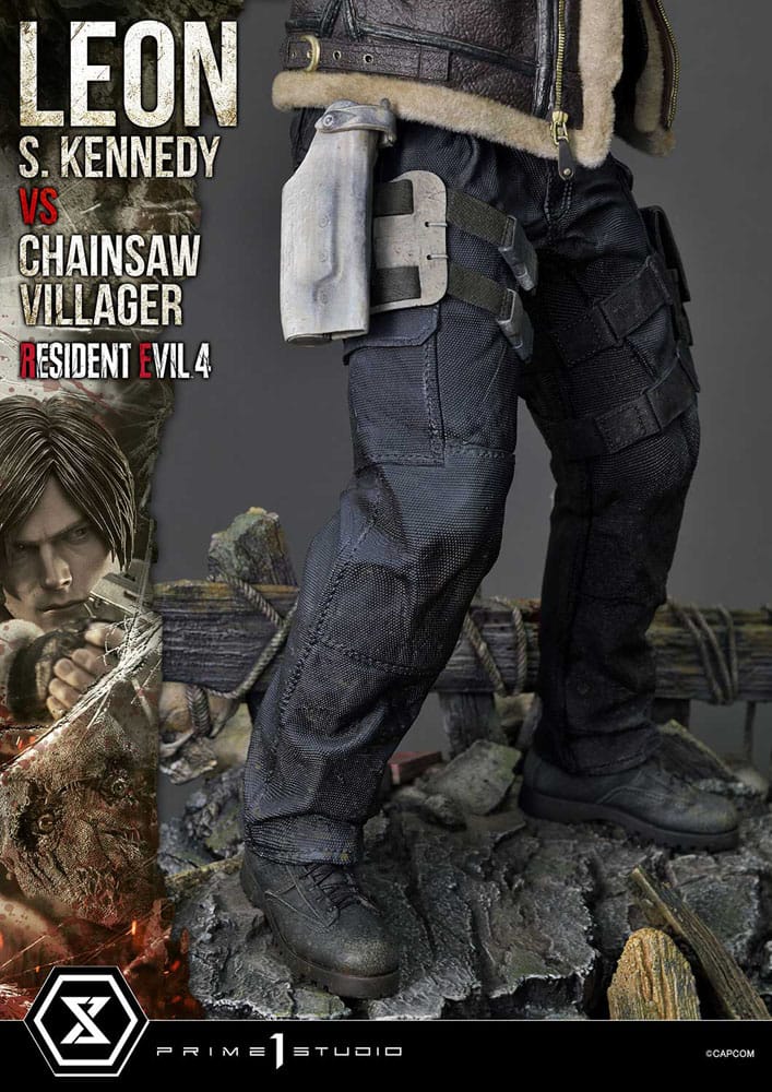 Resident Evil 4 statuette Ultimate Premium Masterline Series 1/4 Leon S. Kennedy vs. Chainsaw Villager 76 cm