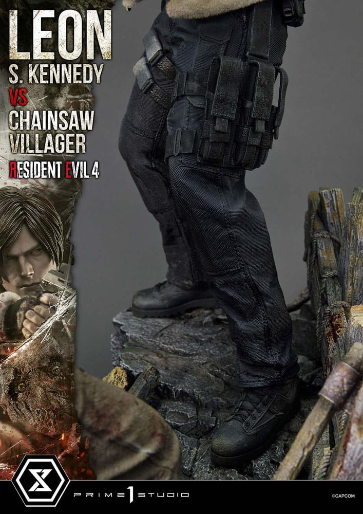 Resident Evil 4 statuette Ultimate Premium Masterline Series 1/4 Leon S. Kennedy vs. Chainsaw Villager 76 cm