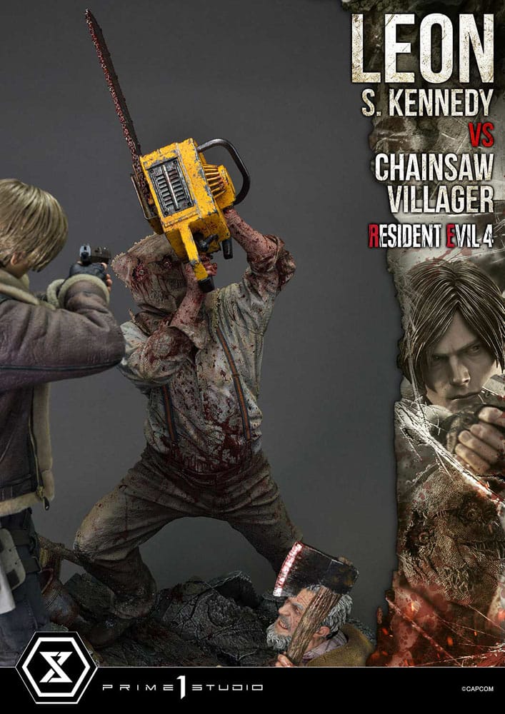 Resident Evil 4 statuette Ultimate Premium Masterline Series 1/4 Leon S. Kennedy vs. Chainsaw Villager 76 cm