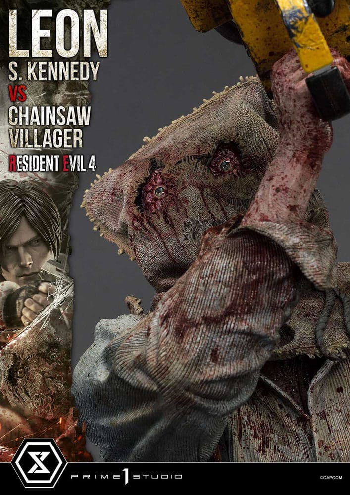 Resident Evil 4 statuette Ultimate Premium Masterline Series 1/4 Leon S. Kennedy vs. Chainsaw Villager 76 cm