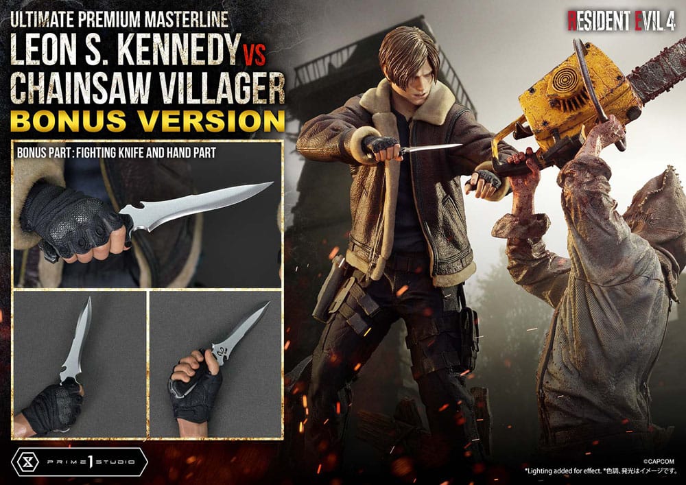 Resident Evil 4 statuette Ultimate Premium Masterline Series 1/4 Leon S. Kennedy vs. Chainsaw Villager Bonus Ver. 76 cm