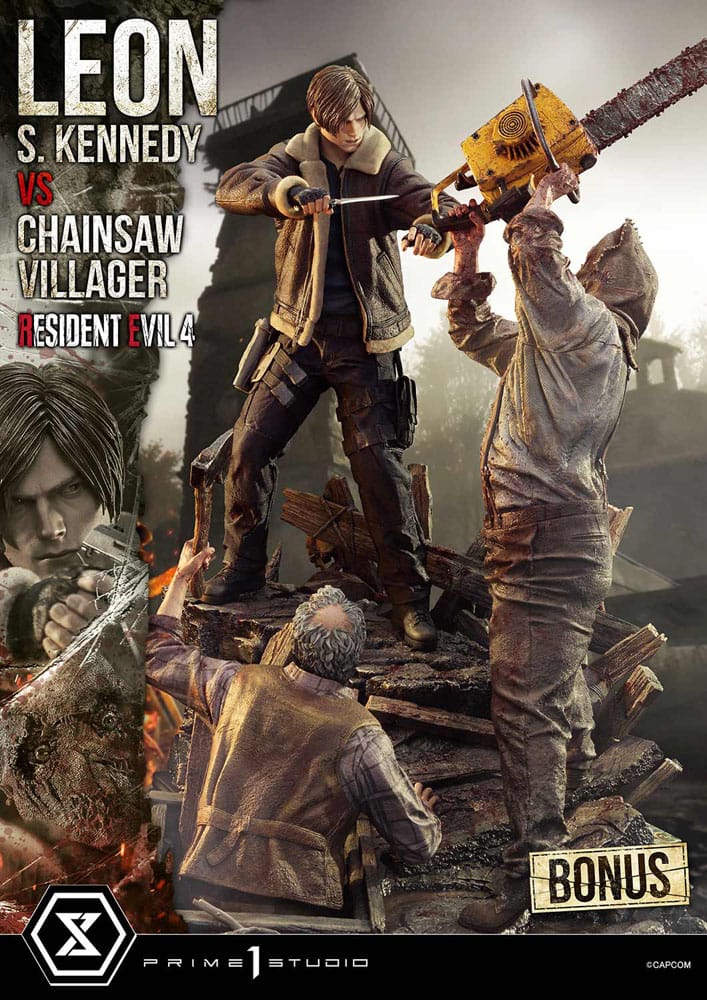 Resident Evil 4 statuette Ultimate Premium Masterline Series 1/4 Leon S. Kennedy vs. Chainsaw Villager Bonus Ver. 76 cm