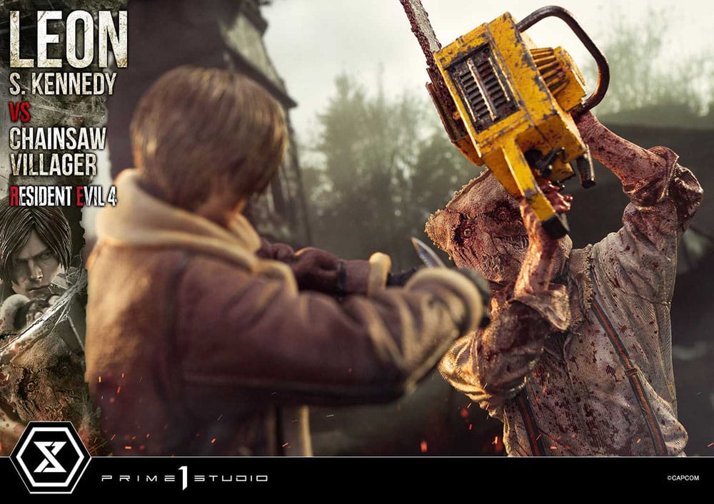 Resident Evil 4 statuette Ultimate Premium Masterline Series 1/4 Leon S. Kennedy vs. Chainsaw Villager Bonus Ver. 76 cm
