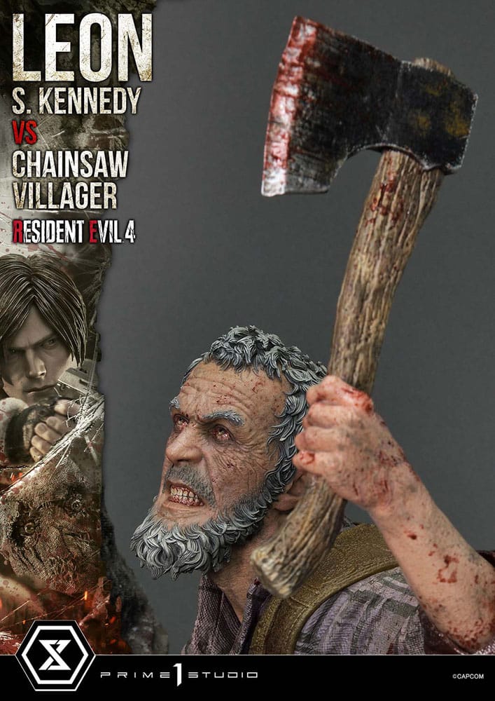 Resident Evil 4 statuette Ultimate Premium Masterline Series 1/4 Leon S. Kennedy vs. Chainsaw Villager Bonus Ver. 76 cm