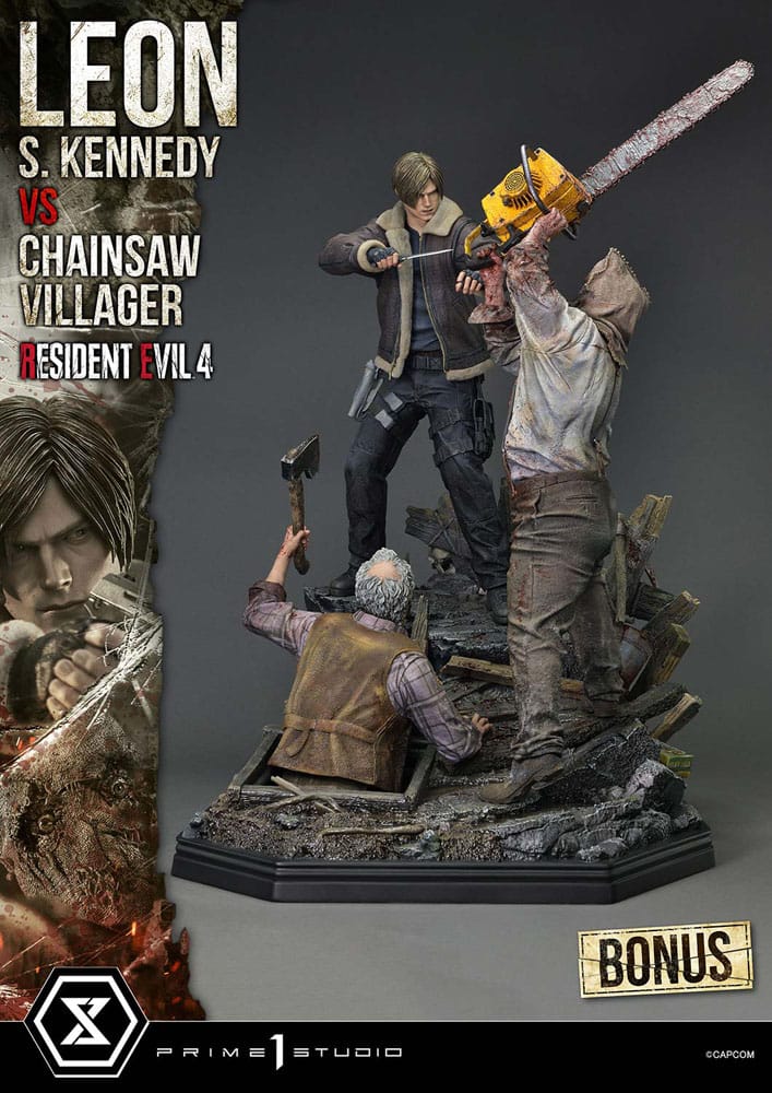 Resident Evil 4 statuette Ultimate Premium Masterline Series 1/4 Leon S. Kennedy vs. Chainsaw Villager Bonus Ver. 76 cm