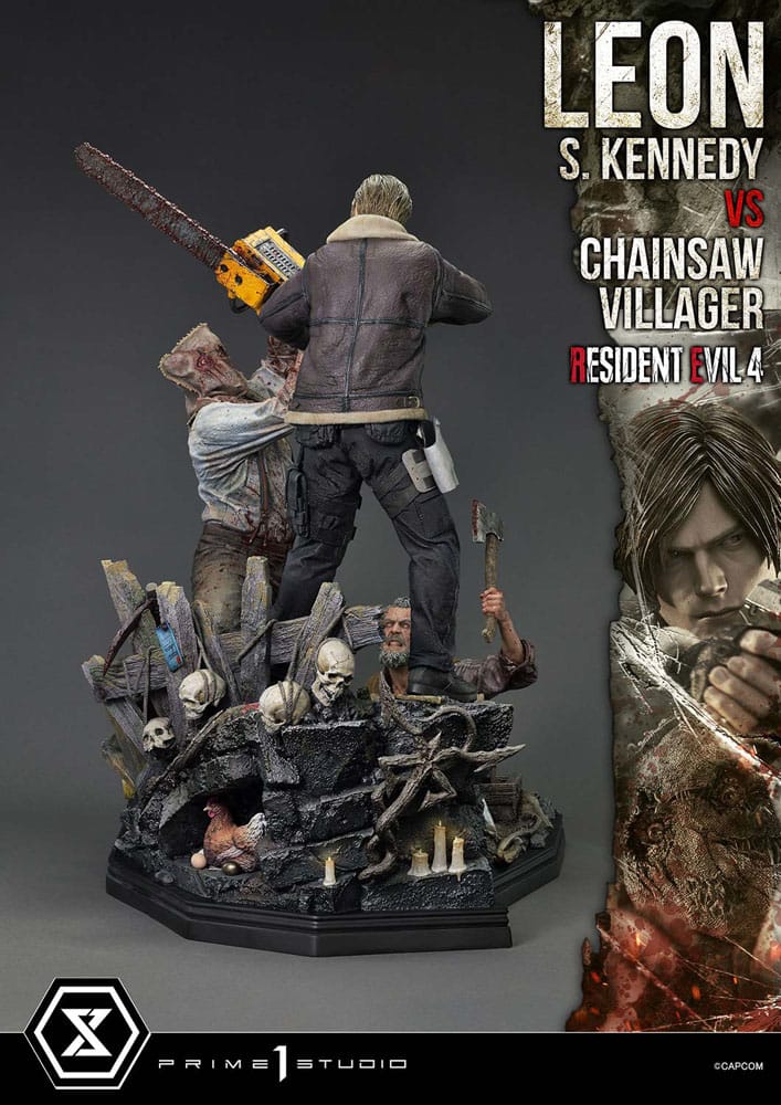 Resident Evil 4 statuette Ultimate Premium Masterline Series 1/4 Leon S. Kennedy vs. Chainsaw Villager Bonus Ver. 76 cm