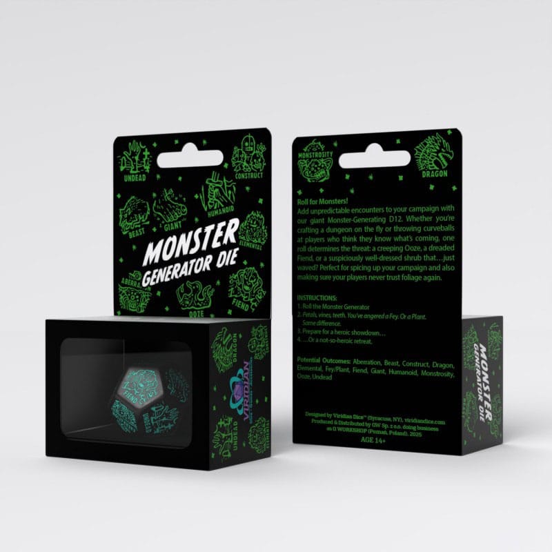 Viridian Jumbo dé Monster Generator Die D12 Noir