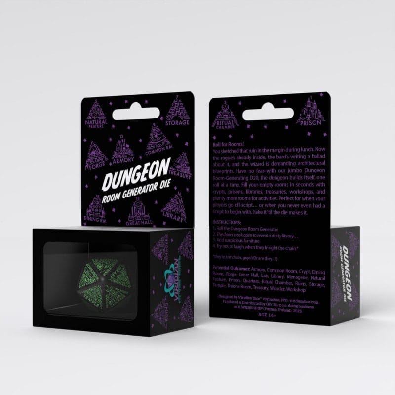 Viridian Jumbo dé Dungeon Room Generator D20 Noir