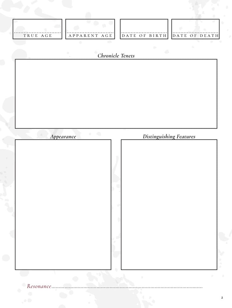 Vampire: The Masquerade 5th Edition RPG JournalExpanded Character Sheet Journal *ANGLAIS*