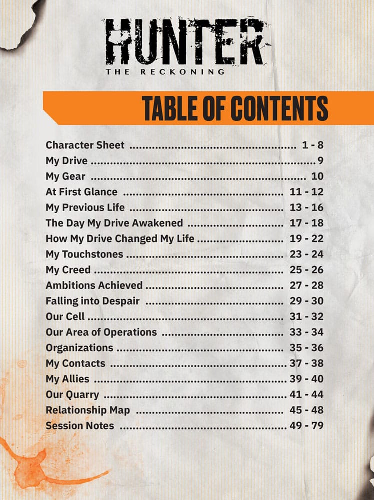 Hunter: The Reckoning 5th Edition RPG JournalExpanded Character Sheet Journal *ANGLAIS*