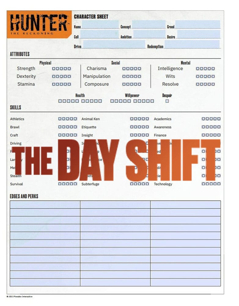 Hunter: The Reckoning 5th Edition RPG JournalExpanded Character Sheet Journal *ANGLAIS*