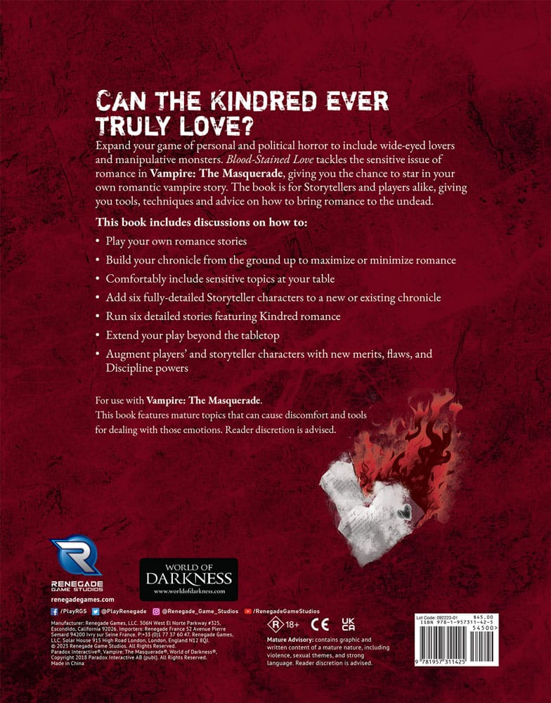 Vampire: The Masquerade 5th Edition RPG livre Blood-Stained Love Sourcebook *ANGLAIS*