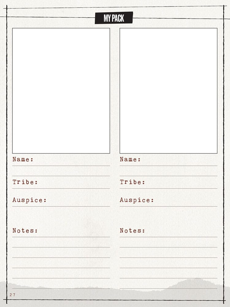 Werewolf: The Apocalypse 5th Edition RPG JournalExpanded Character Sheet Journal *ANGLAIS*