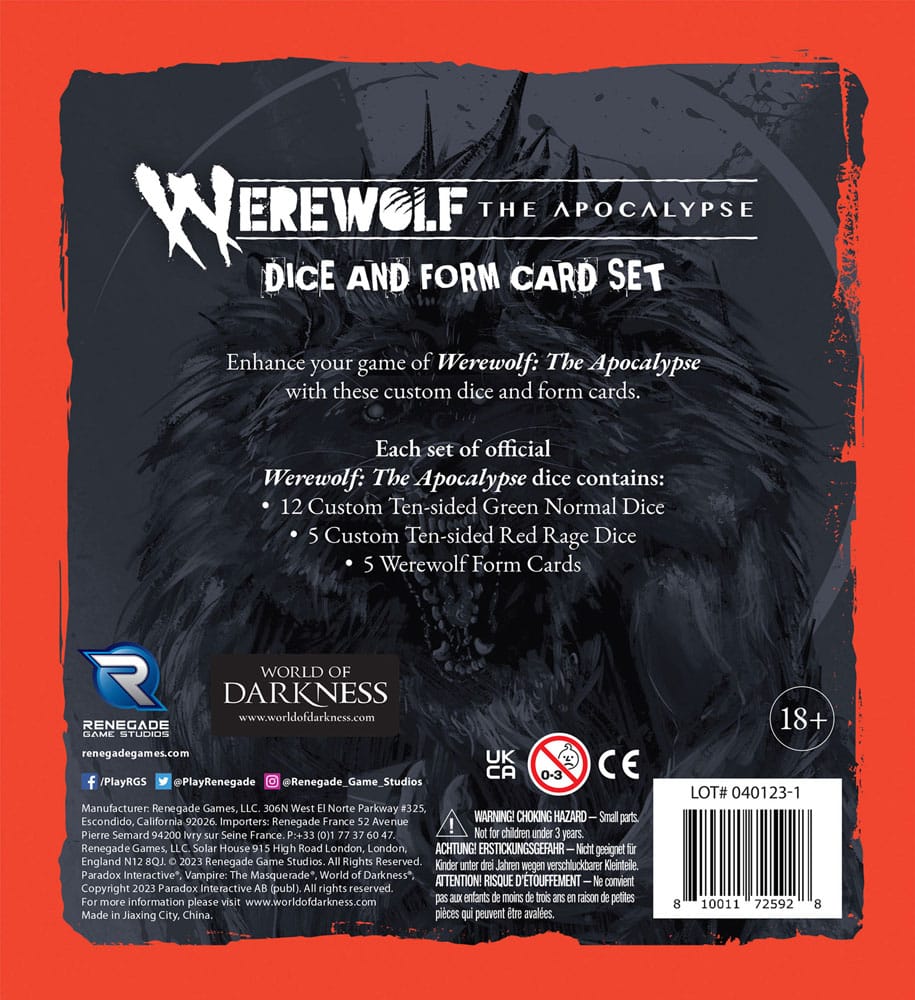 Werewolf: The Apocalypse 5th Edition RPG Jeu de dés et de cartes de forme