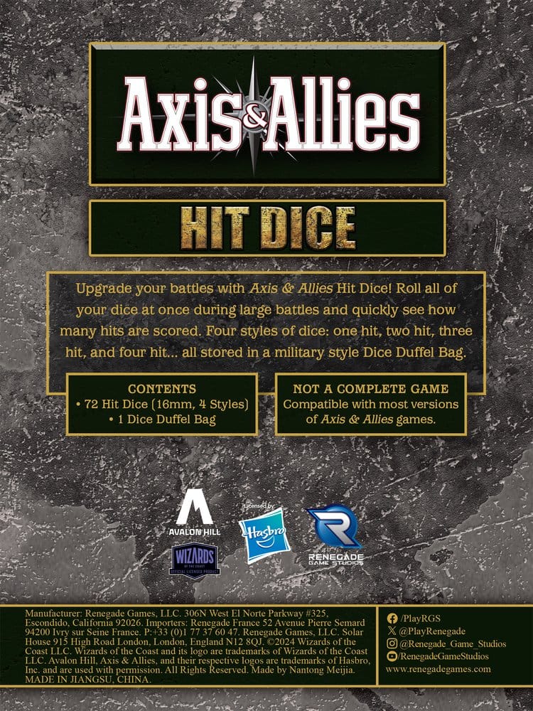 Avalon Hill jeu de plateau Axis & Allies: Hit Dice Extension