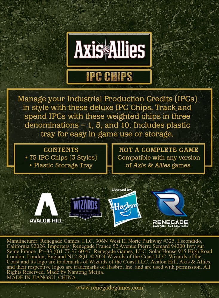 Avalon Hill jeu de plateau Axis & Allies: IPC Chips Extension