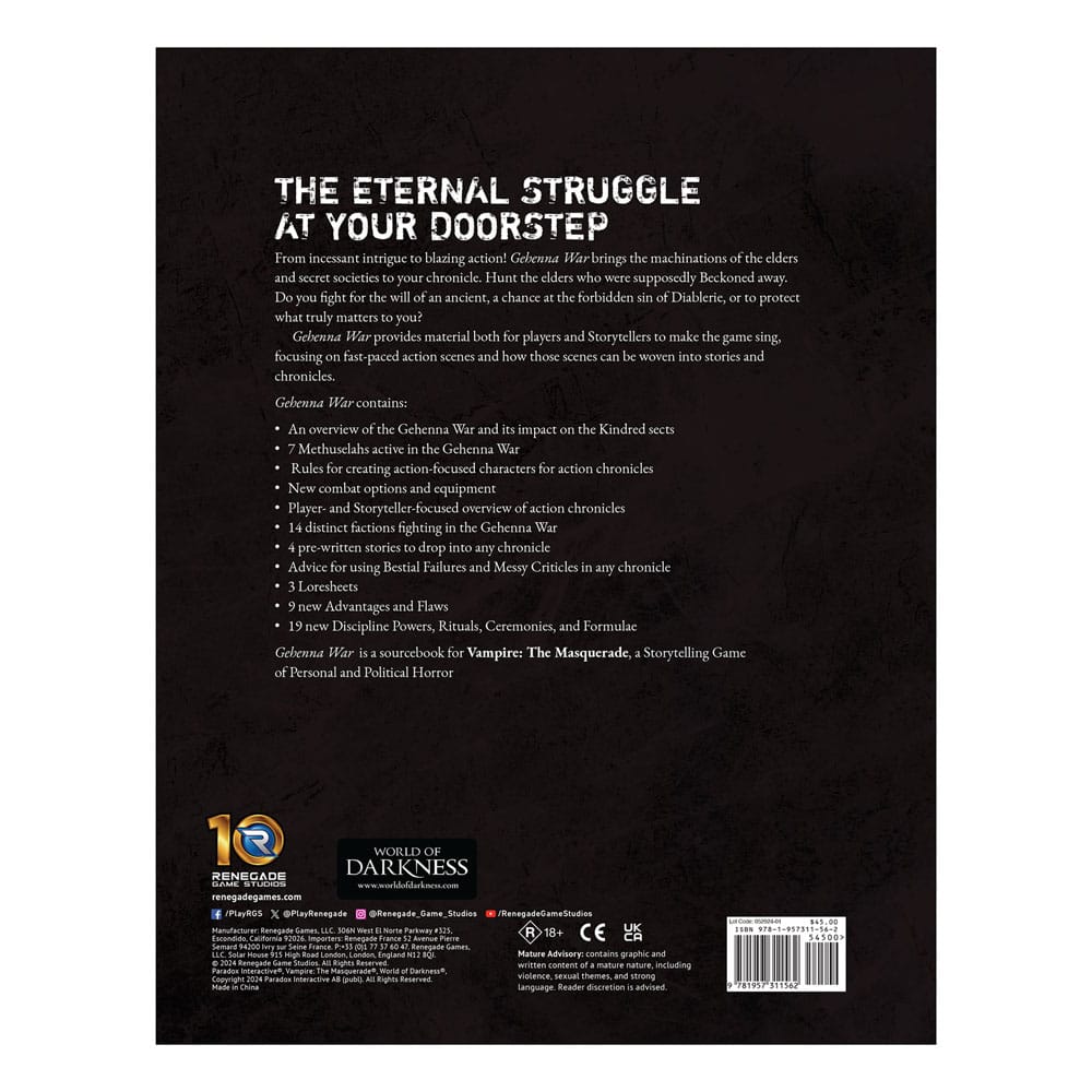 Vampire: The Masquerade 5th Edition RPG livre Gehenna War Sourcebook *ANGLAIS*