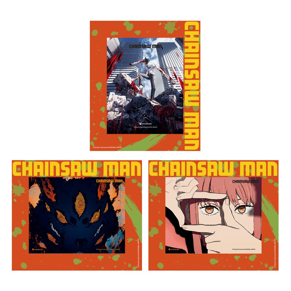 Chainsaw Man Set de 3 cartes encadrées effet 3D 17 x 13 cm