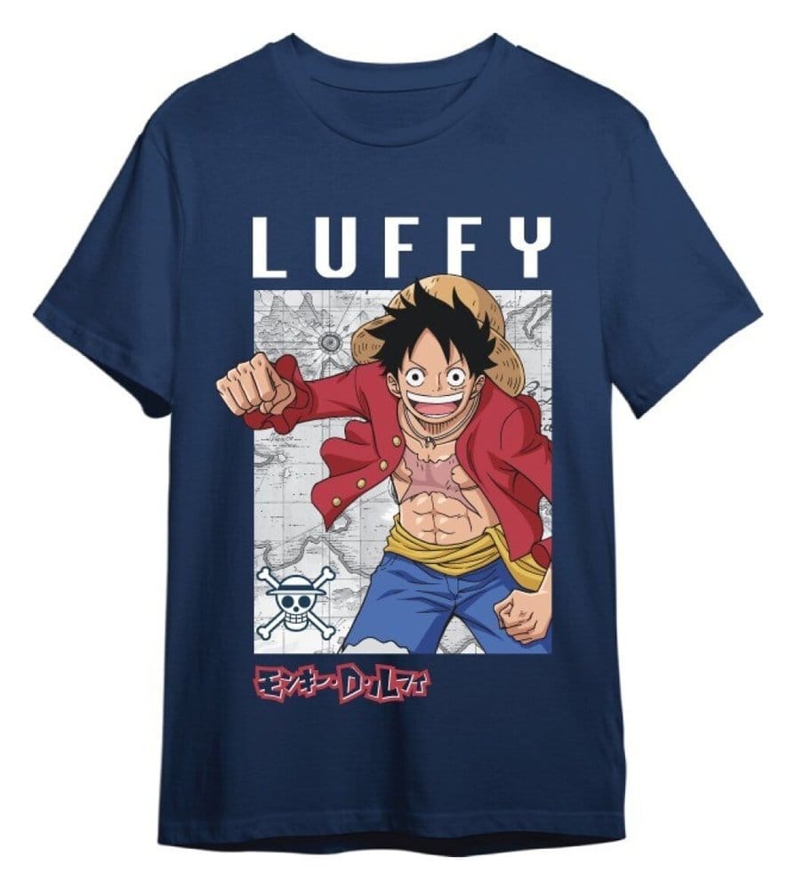 One Piece T-Shirt Monkey D. Luffy Mapa Denim (XXL)