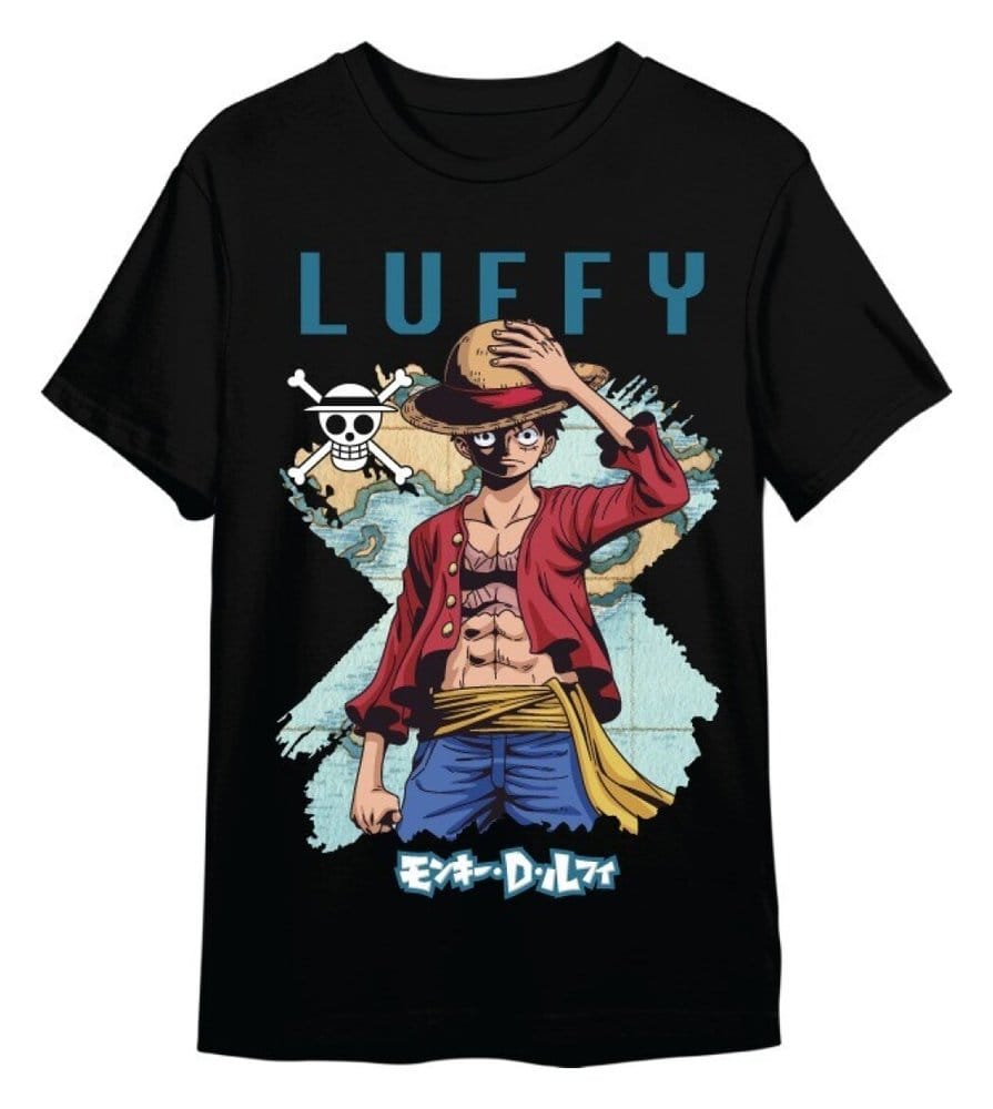 One Piece T-Shirt Monkey D. Luffy Mapa Noir (M)