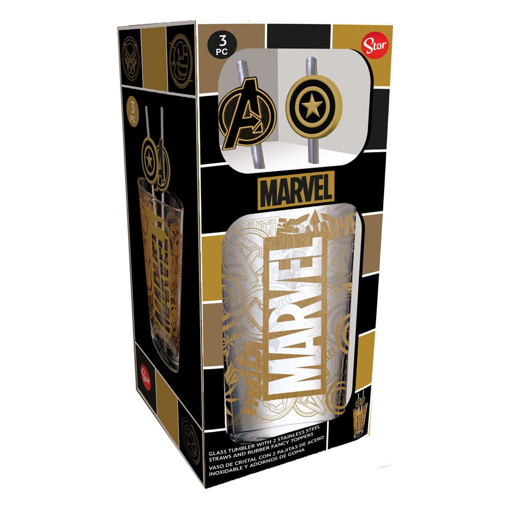 Marvel verre tumbler avec pailles métal Logo & Avengers 485 ml