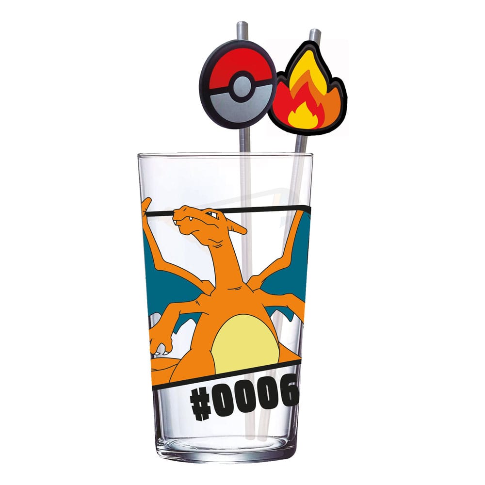 Pokémon verre tumbler avec pailles métal Dracaufeu 480 ml