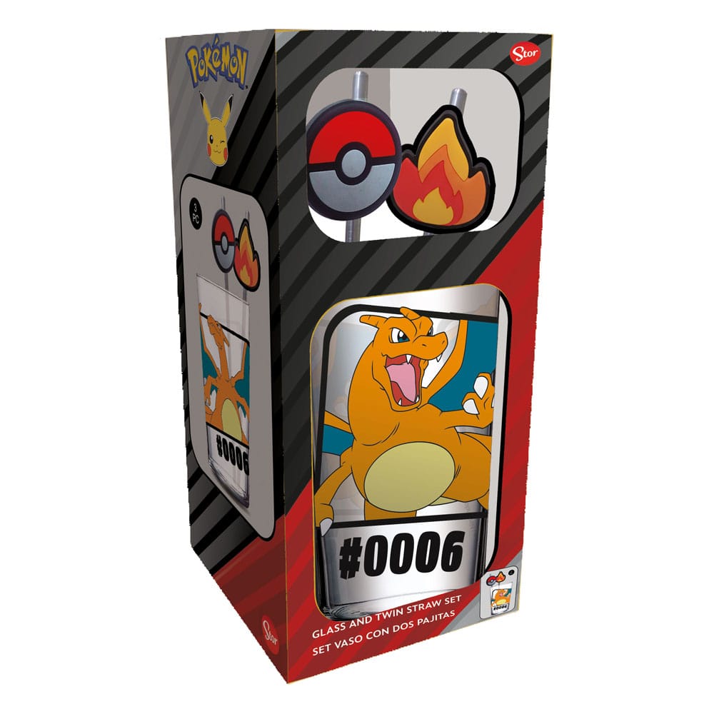 Pokémon verre tumbler avec pailles métal Dracaufeu 480 ml
