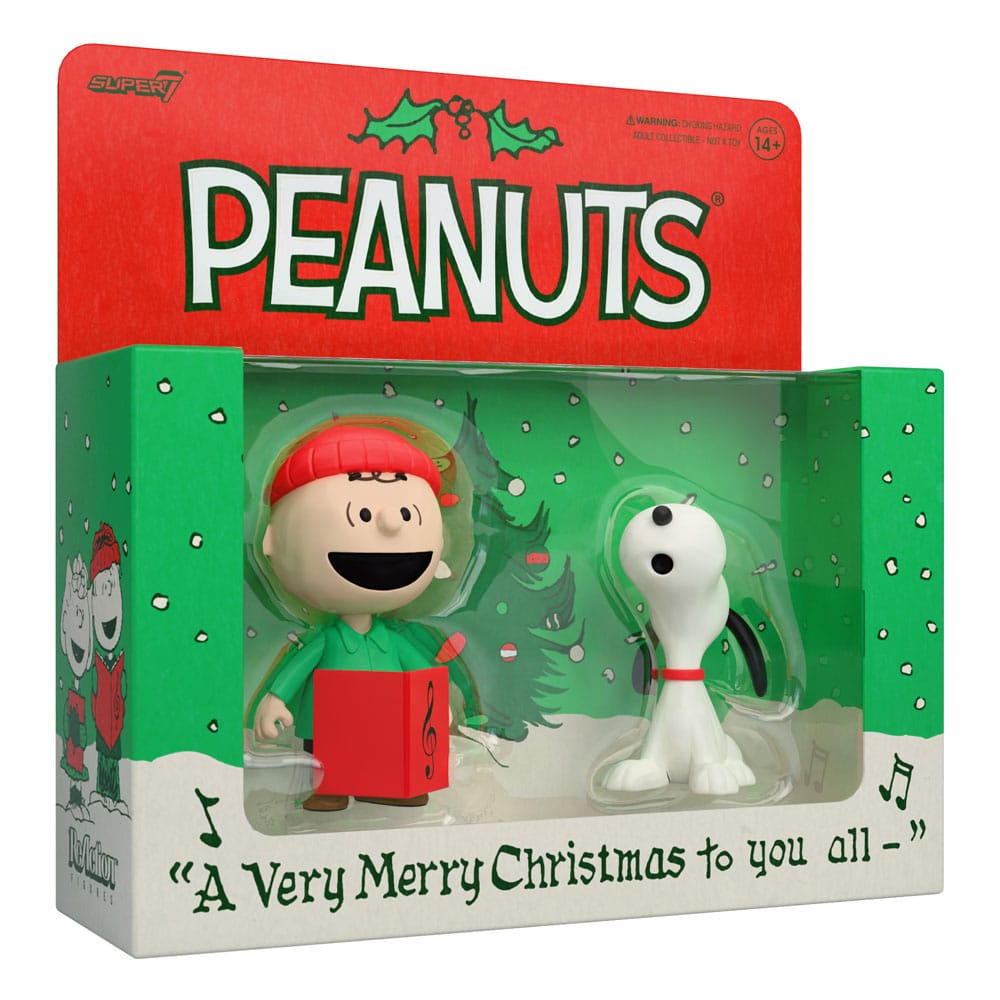 Peanuts pack 2 figurines ReAction Brown and Snoopy (Caroling) 10 cm